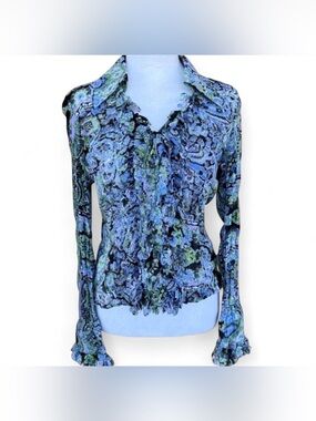Y2K Violet & Claire Psychedelic Paisley Ruffle Blouse Size M